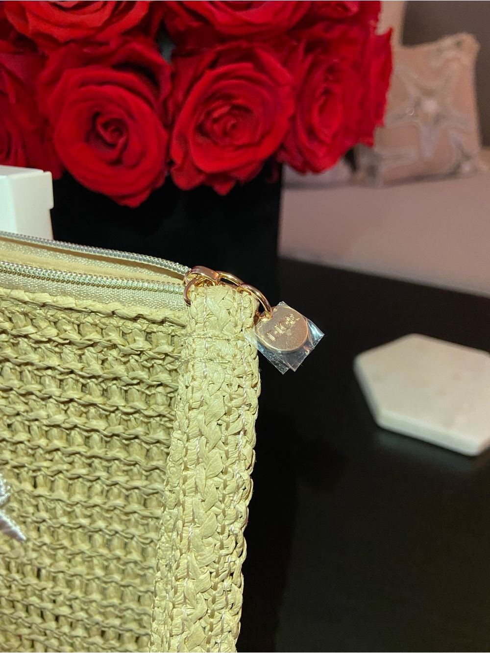DIOR Beauty Raffia Pouch 2025 Summer Rattan Cosmetic Pouch Beige NEW! - Picture 5 of 7